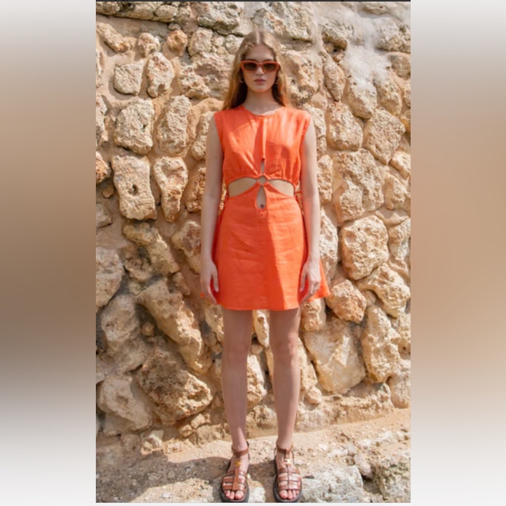 A forever muse orange linen mini dress VRG GRL verge girl Aus4 sz0 NWT summer